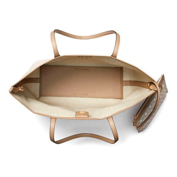 New Kate Spade Flower Monogram Coated Canvas Tote Natural Multi with Pouch - Picture 4 of 4